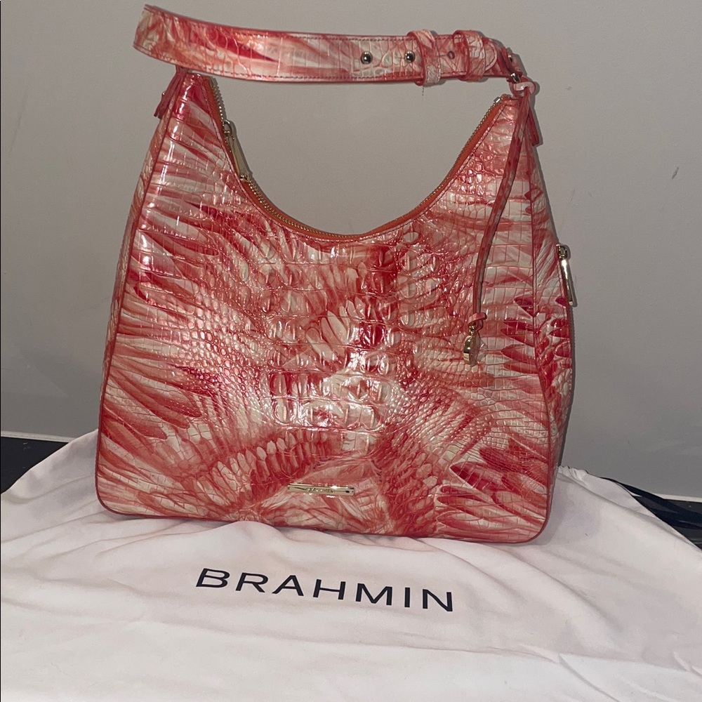 NWOT Brahmin Tabitha Shoulder Bag – Pink Flamingo Croc Embossed w/ Dust Bag